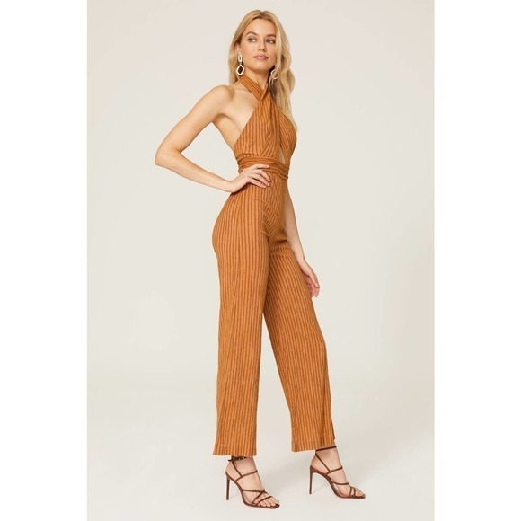 Third Form Jumpsuit Crossing Over Halter Ribbed Orange Size 2 - Picture 3 of 8